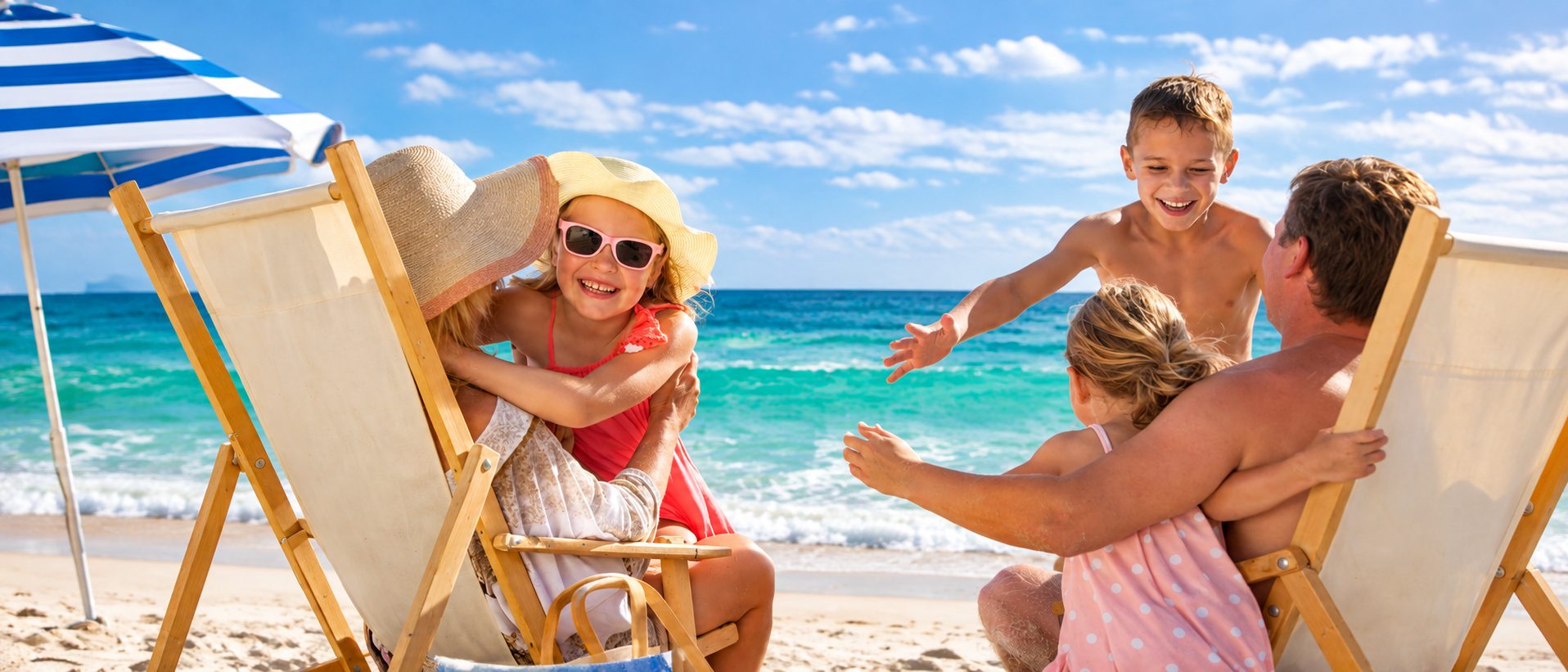 Family enjoying a Gulf Coast beach day in Northwest Florida