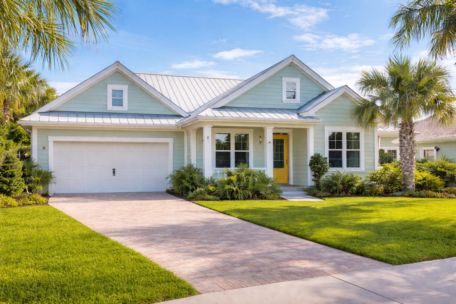 Northwest Florida family home exterior in bright morning light