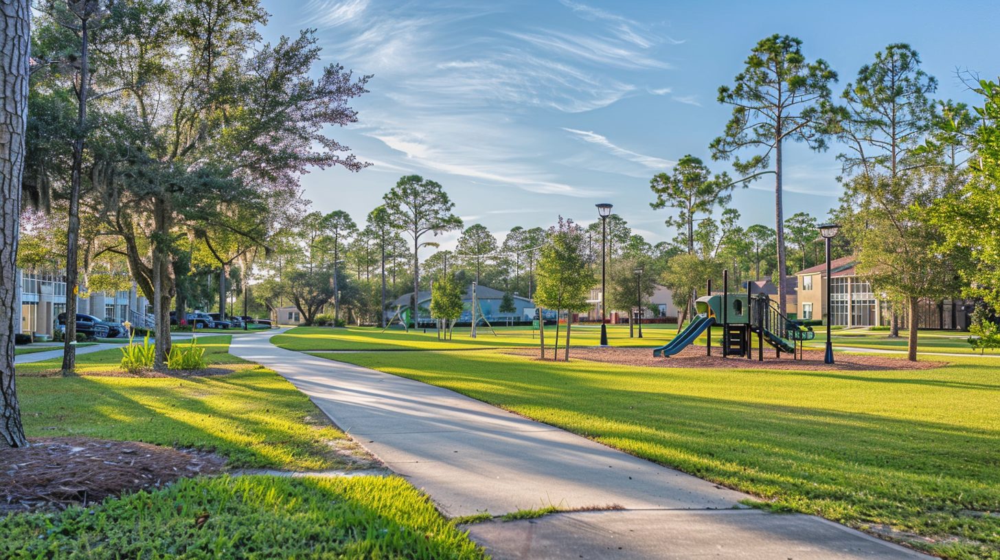 Northwest Florida neighborhood street representing school routes and commuting
