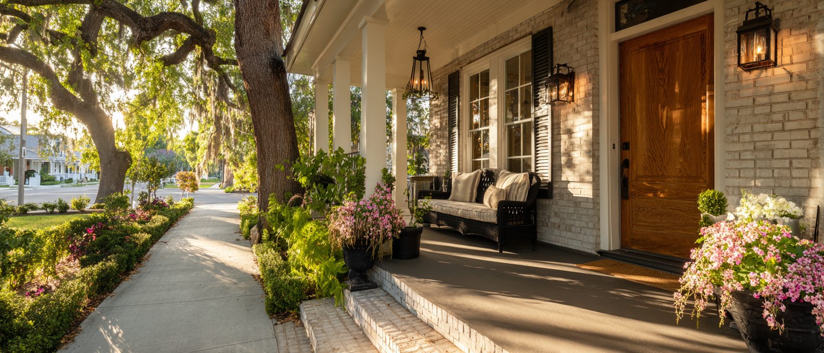 Welcoming front porch of a Northwest Florida family home designed for comfortable everyday living